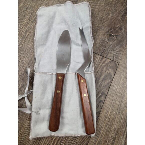 Knivman Eskilstuna SWEDEN Teak Wood Handle MCM Kitchen Knives Tools Set of 2 - Picture 2 of 4